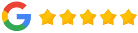 Google logo with five gold stars representing excellent customer rating for Denton Smiles Dentistry