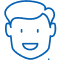 Smiling boy's face icon in blue outline, representing pediatric dentistry services.