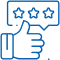 Thumbs up hand with three-star rating badge representing positive dental review feedback.